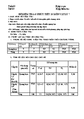 Giáo án Vật lý Lớp 7 - Tiết 10 Đề kiểm tra 45 phút